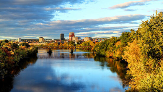 A view of downtown Manchester New Hampshire from the water
