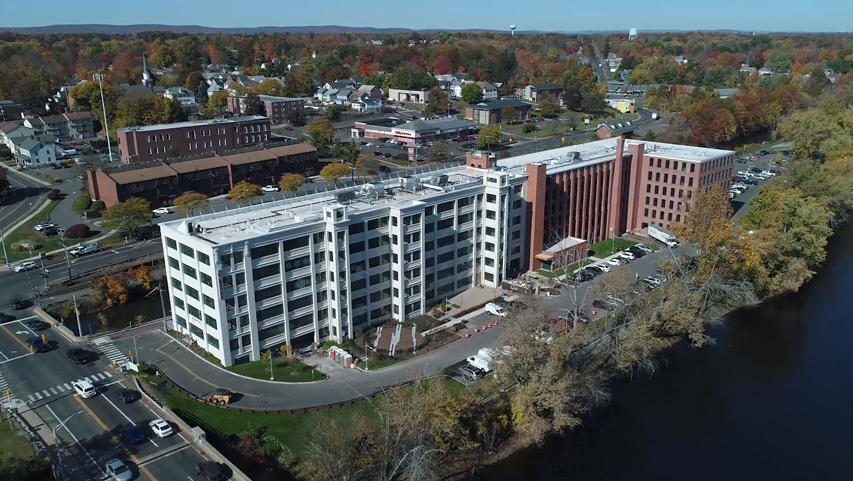 Aerial view of completed mill building