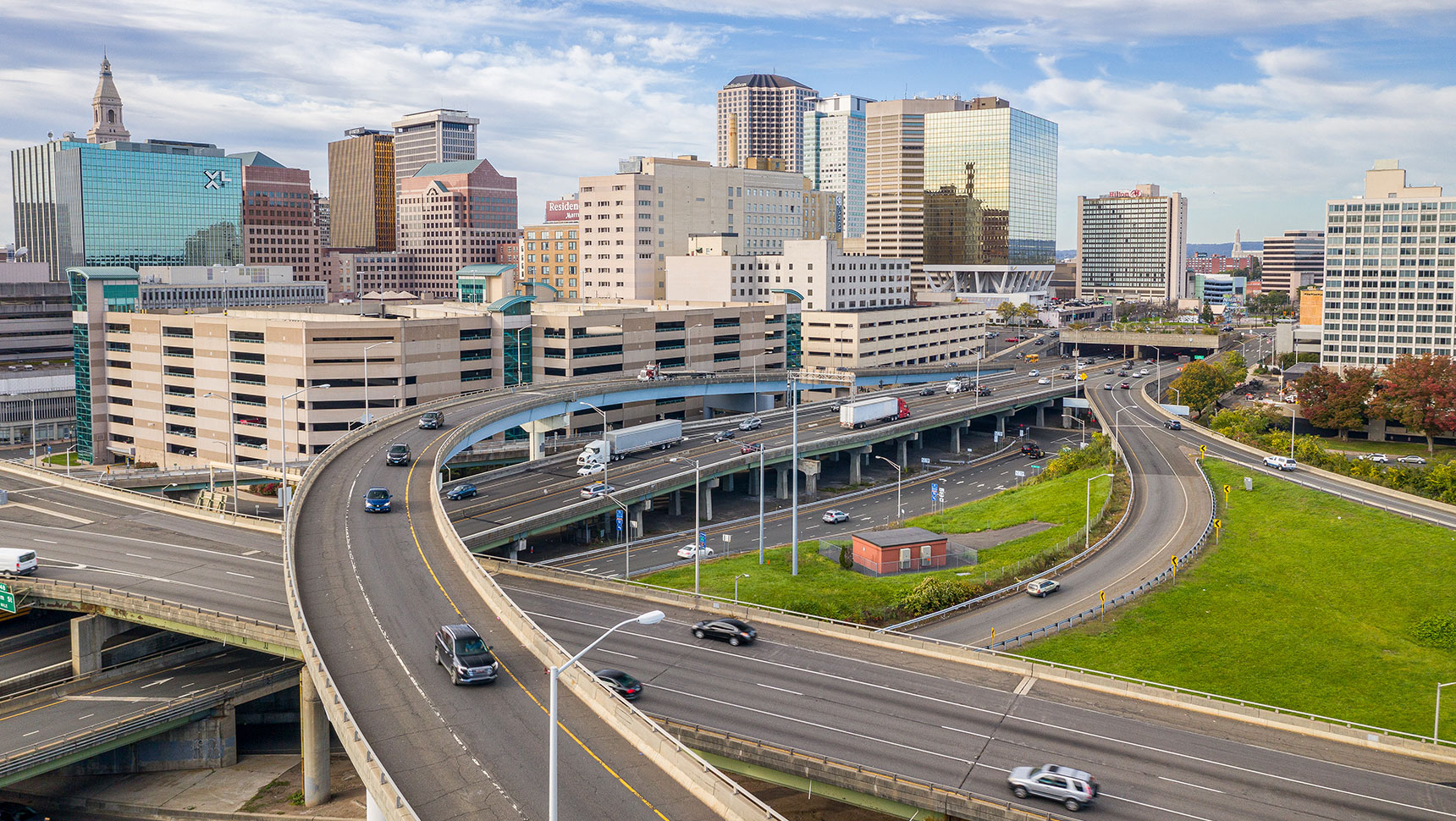 View of Harford Connecticut with buildings and highways