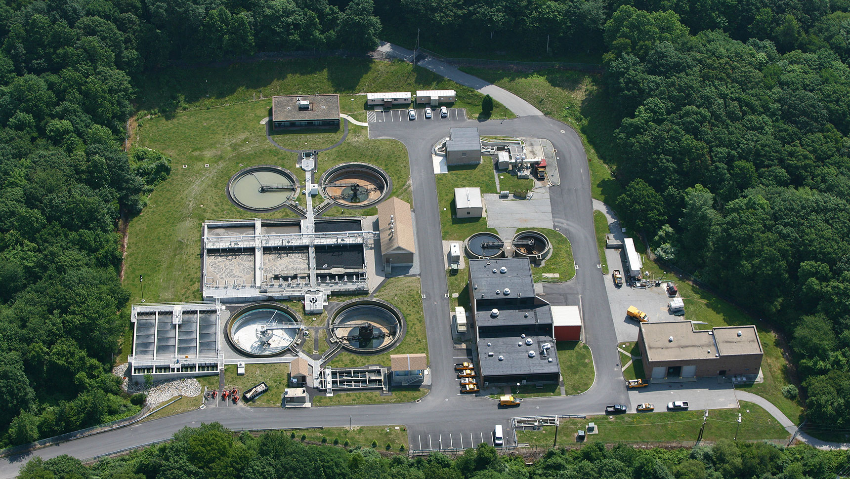 Aerial view of wastewater treatment plant