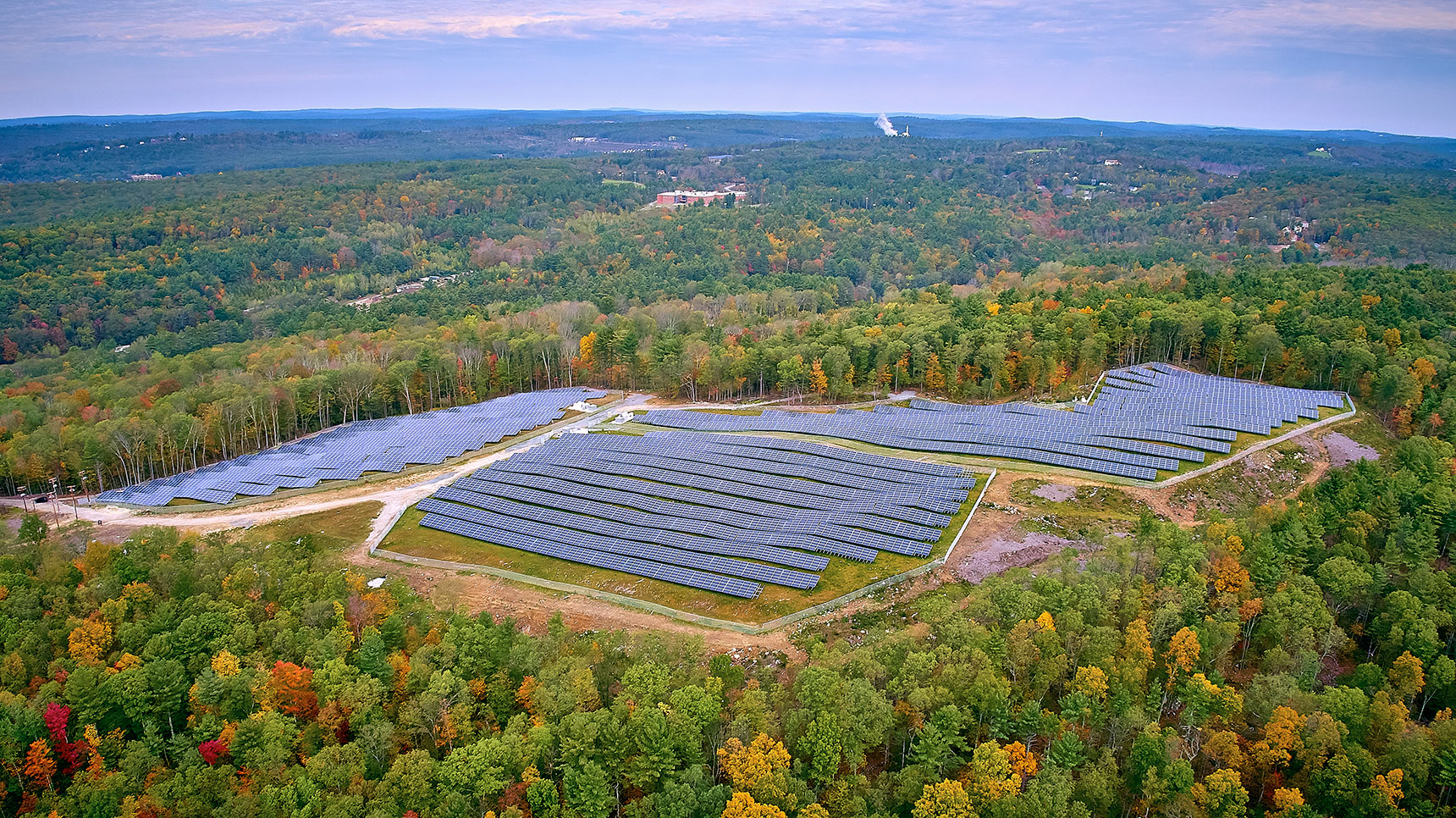 Aerial view of the solar array farm