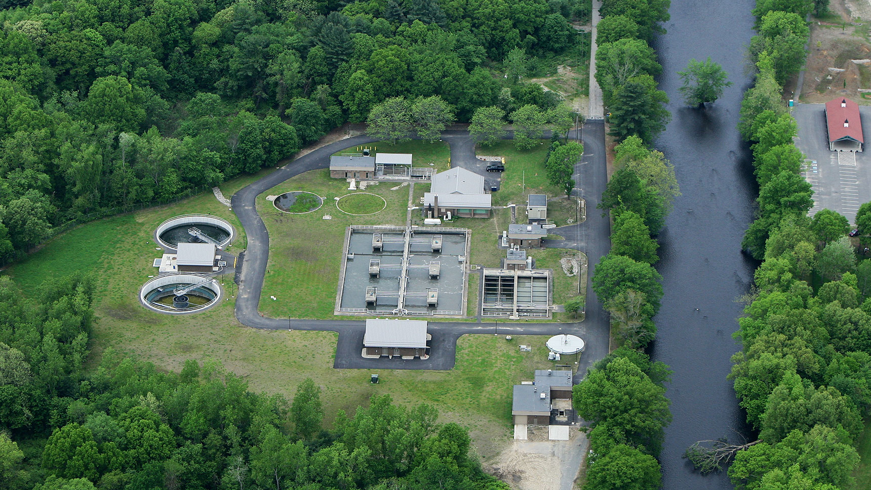 Aerial view of wastewater treatment plant
