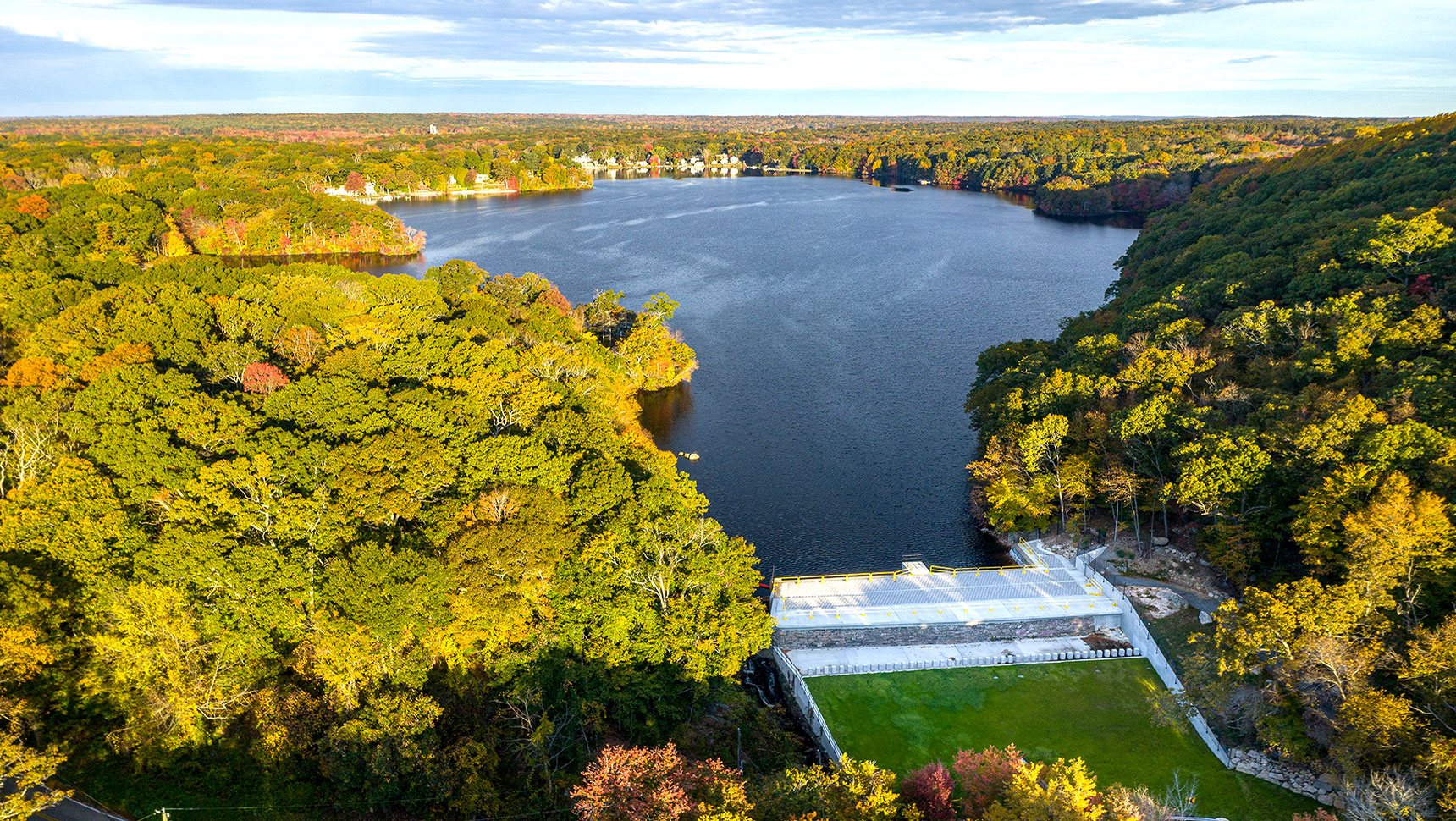 aerial view of lake and dam