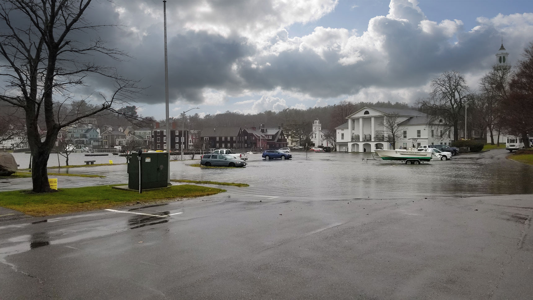 Flooded parking lot in downtown