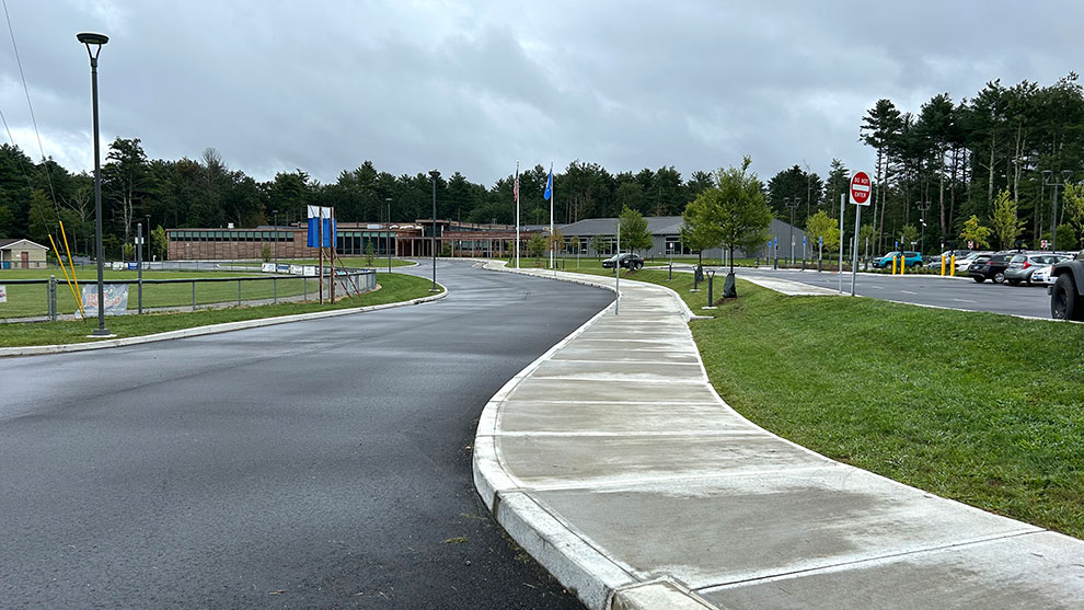 Entrance roadway and sidewalk into the school