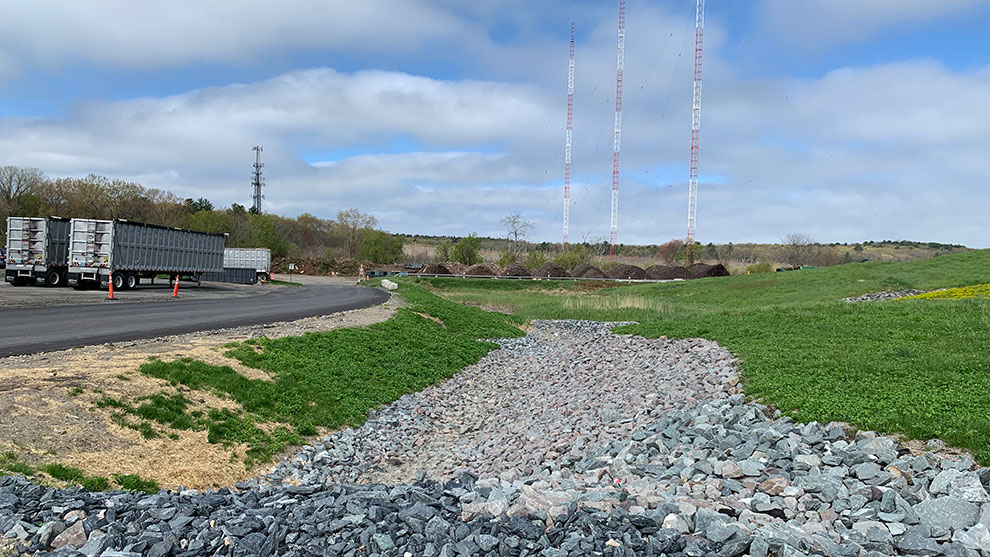 View of new parking lot and drainage