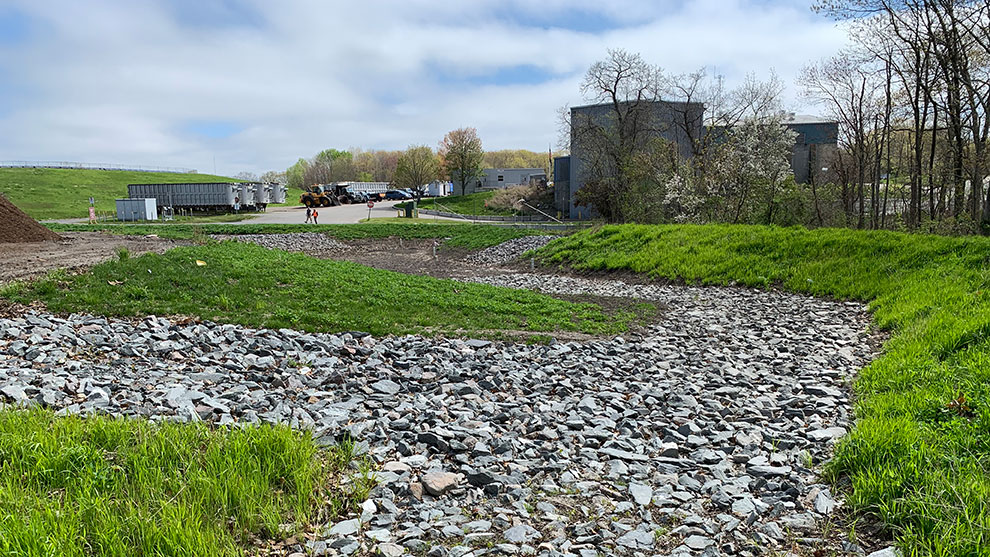 View of drainage and full construction site