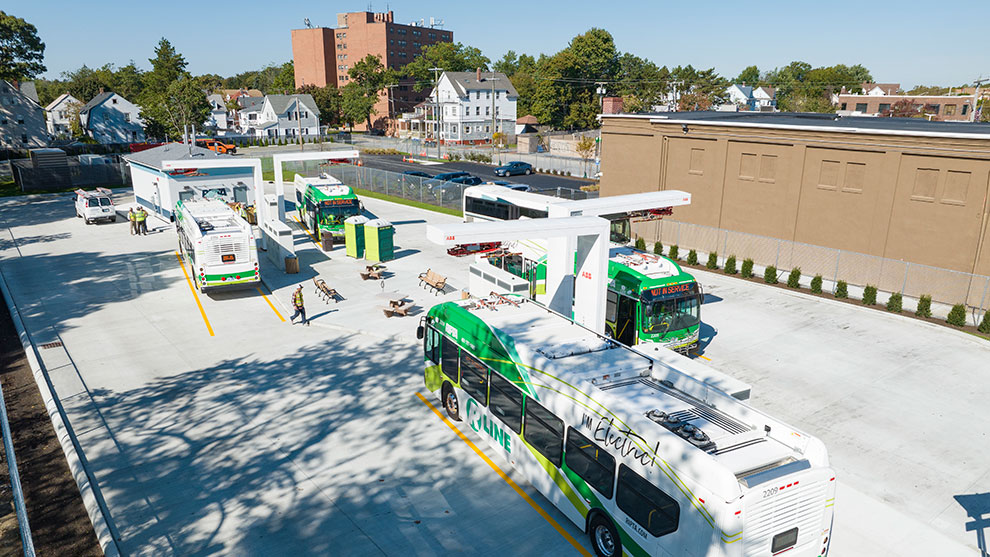 four buses charging