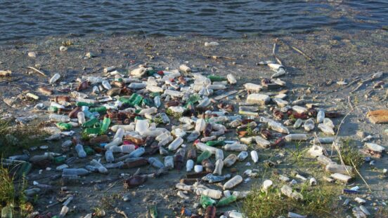 Plastic Water bottles washed up on the shore