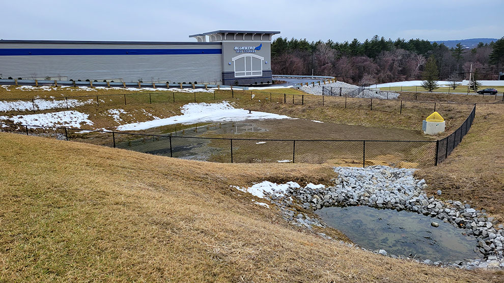 Completed Blue Bird building site showing drainage