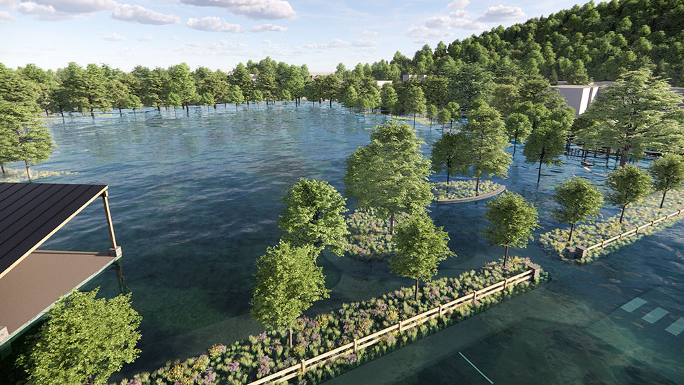 Rendering of park flooded