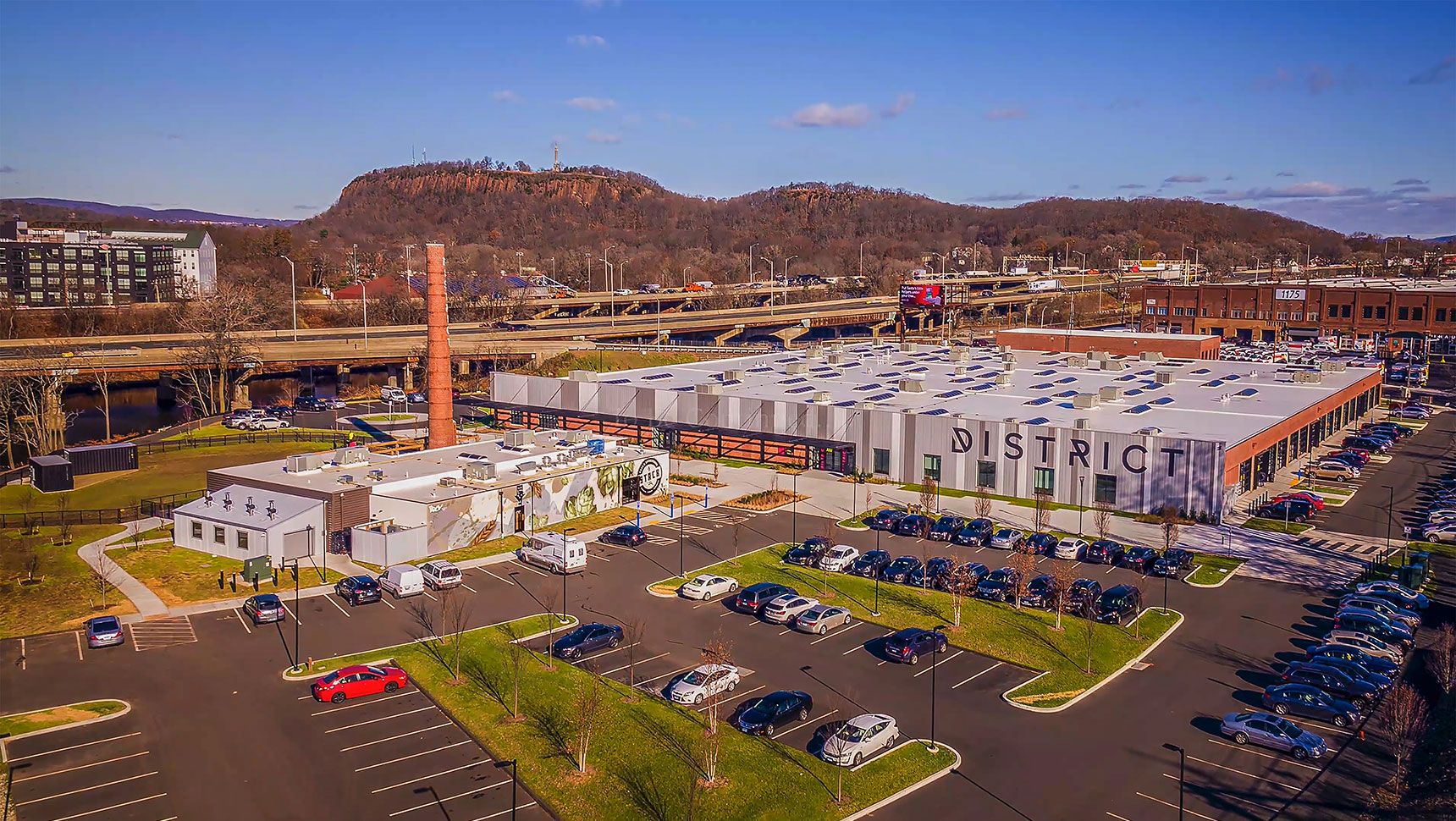 Aerial view of completed district new haven campus