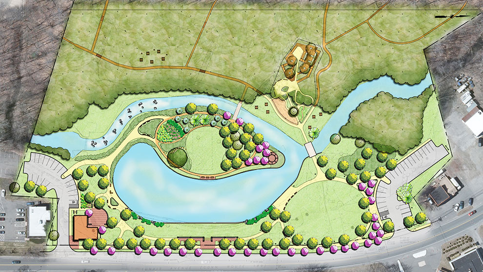 Project plan showing pond and plantings