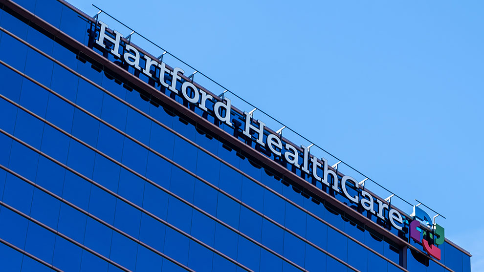 Hartford Healthcare sign on top of building