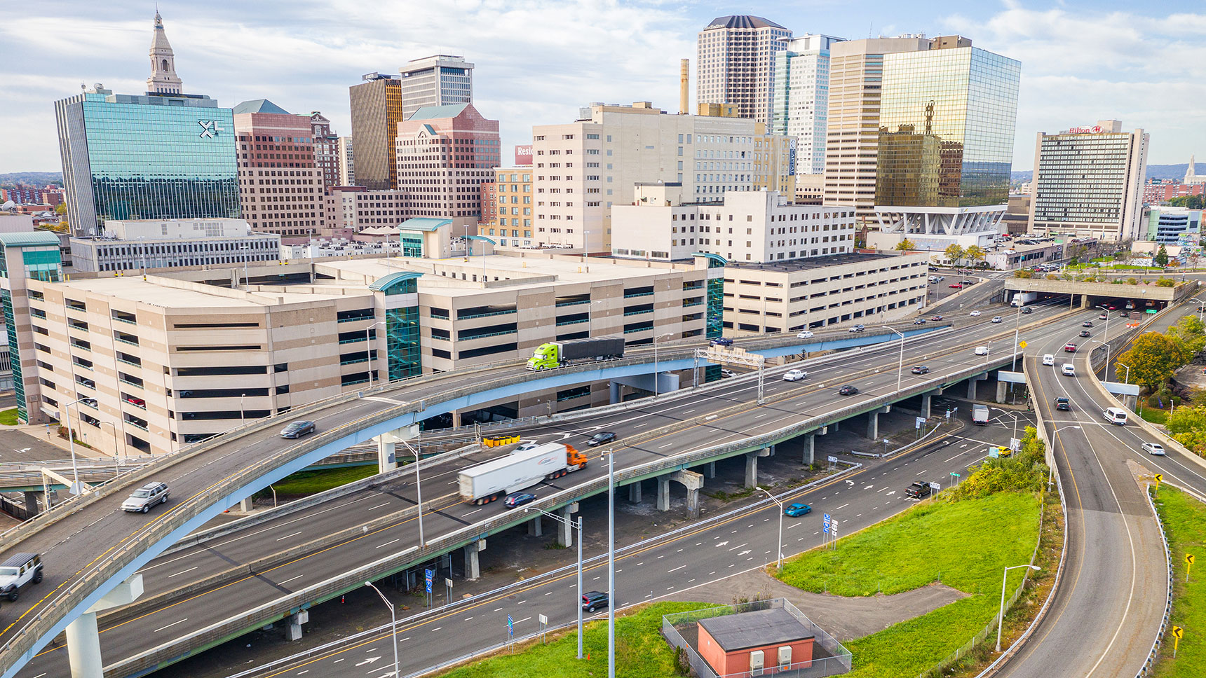 View of Harford Connecticut with highways and buildings