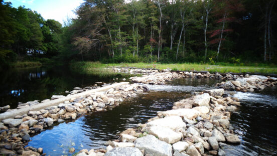 Wood Pawcatuck watershed with view of rocks and the watershed