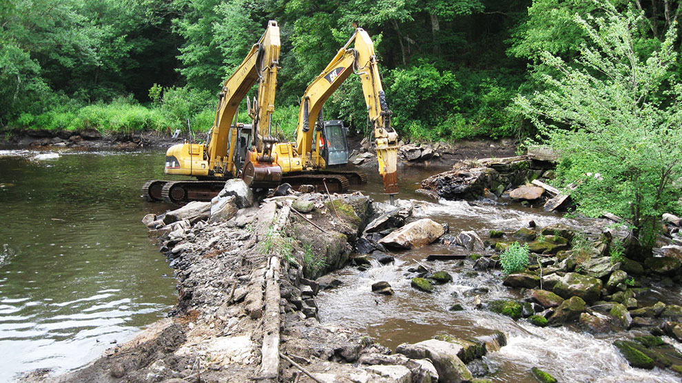 Excavators working in the watershed